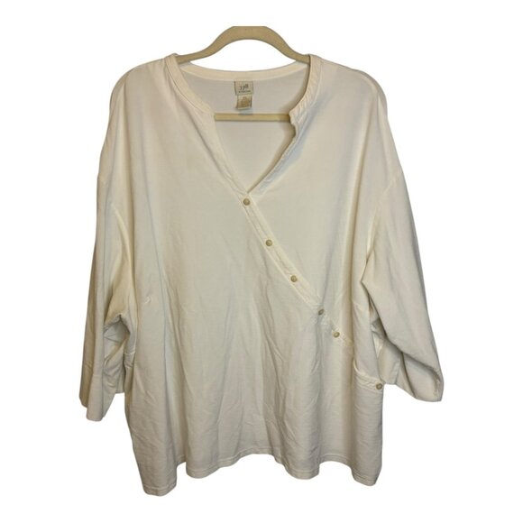 J. Jill  Blouse Women's Size 4x Stretch Artsy Buttons Plus Size White - Picture 1 of 3